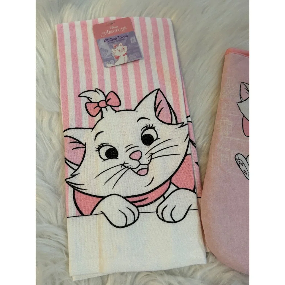 Disney The Aristocats Marie Pink Striped Kitchen Towel and Oven Mitt Set NEW